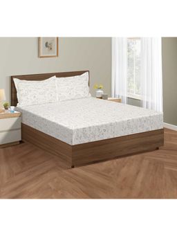 Swayam - Floral White Bedsheet with 2 Pillow Cover