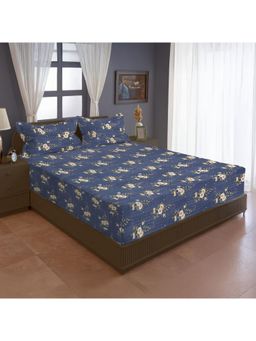 Swayam - Floral Blue Double Bedsheet with 2 Pillow Cover