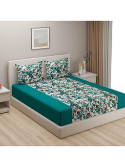 Swayam - Floral Blue Double Bedsheet with 2 Pillow Cover