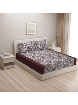 Swayam - Motif Brown Double Bedsheet with 2 Pillow Cover