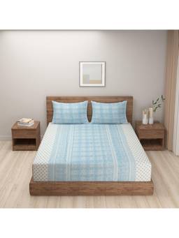 Swayam - Geometric Blue Bedsheet with 2 Pillow Cover