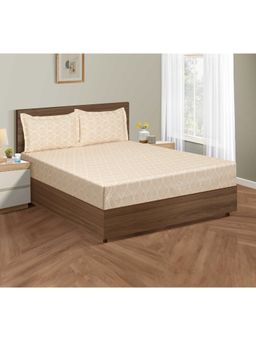 Swayam - Ethnic Beige King Bedsheet with 2 Pillow Cover