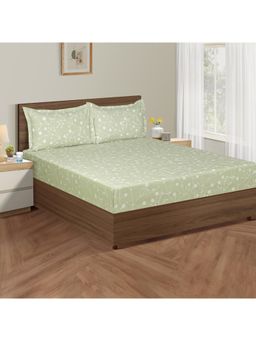 Swayam - Floral Green King Bedsheet with 2 Pillow Cover