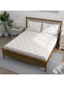 Swayam - Floral White King Bedsheet with 2 Pillow Cover