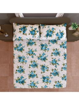 Swayam - Floral Blue King Bedsheet with 2 Pillow Cover