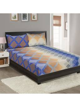Swayam - Abstract Blue King Bedsheet with 2 Pillow Cover