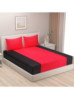 Swayam - Solid/Plain Red King Fitted Bedsheet with 2 Pillow Cover