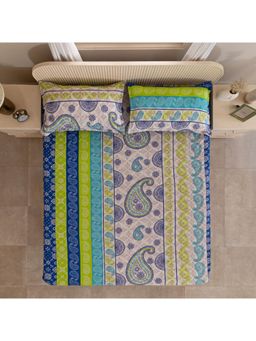 Swayam - Ethnic Green King Fitted Bedsheet with 2 Pillow Cover