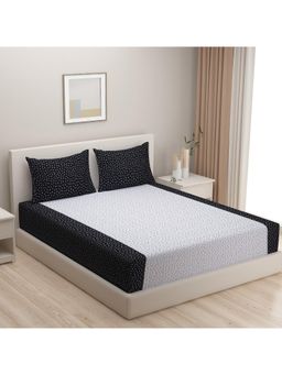 Swayam - Ethnic Black King Fitted Bedsheet with 2 Pillow Cover