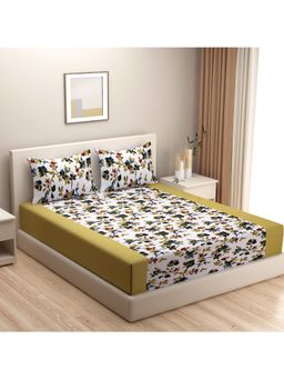 Swayam - Floral Green King Fitted Bedsheet with 2 Pillow Cover