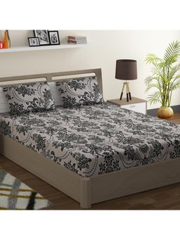 Swayam - Ethnic Black King Fitted Bedsheet with 2 Pillow Cover