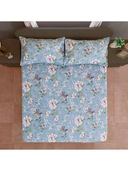 Swayam - Floral Multi-Color King Fitted Bedsheet with 2 Pillow Cover