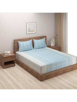 Swayam - Geometric Blue King Fitted Bedsheet with 2 Pillow Cover
