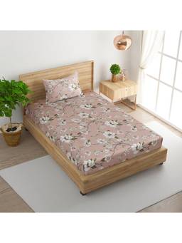 Swayam - Floral Pink Single Bedsheet with Pillow Cover