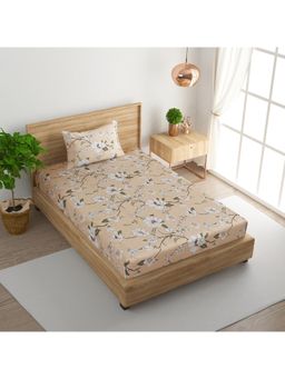 Swayam - Floral Beige Single Bedsheet with Pillow Cover