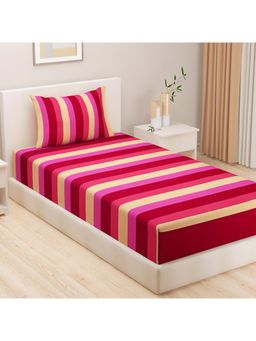 Swayam - Solid-Plain Pink-Purple Single Bedsheet with Pillow Cover
