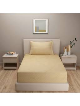 Swayam - Geometric Beige Single Bedsheet with Pillow Cover
