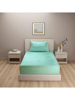 Swayam - Geometric Green Single Bedsheet with Pillow Cover