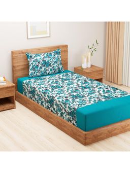 Swayam - Floral Blue Single Bedsheet with Pillow Cover