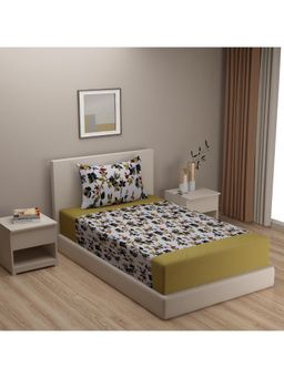 Swayam - Floral Green Single Bedsheet with Pillow Cover