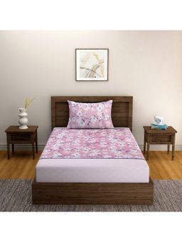 Swayam - Floral Pink Single Bedsheet with Pillow Cover
