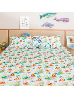 ZOOKEEPER - Mermaid'S Birthday Party Bed sheet with 2 Pillow Cover and Shams Double