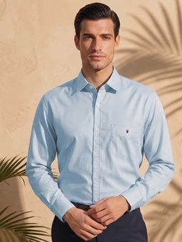 Louis Philippe - Mens Blue Textured Premium Easy Care Slim fit Casual Shirt