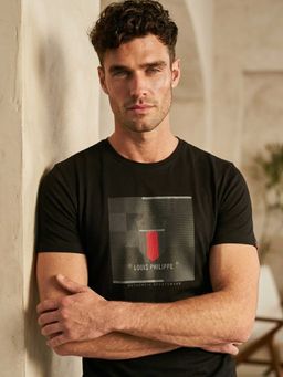 Louis Philippe - Men's Crew Neck Block Print T-Shirt