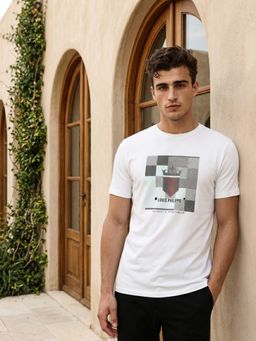 Louis Philippe - Men's Crew Neck Block Print T-Shirt