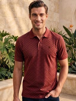 Louis Philippe - Men's Maroon Geometric Printed Polo T-shirt