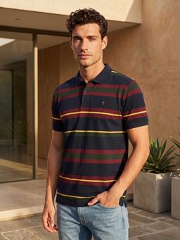 Louis Philippe - Men's Multicolor Horizontal Stripes Polo T-Shirt