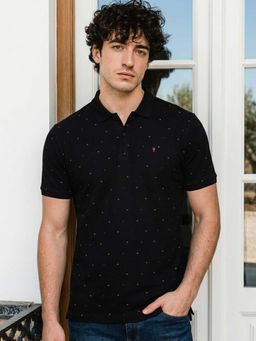 Louis Philippe - Men Black Print Polo Neck T-Shirt