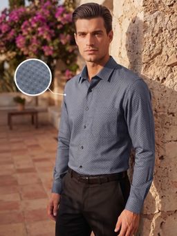 Louis Philippe - Mens Grey Printed Easy to Iron Cotton Slim fit Formal Shirt