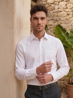 Louis Philippe - Mens White Textured Easy to Iron Cotton Slim fit Formal Shirt