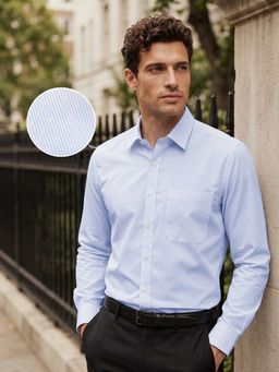 Louis Philippe - Mens Light Blue Stripe Easy to Iron Cotton Slim fit Formal Shirt