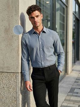 Louis Philippe - Mens Blue Checks Easy to Iron Cotton Slim fit Formal Shirt