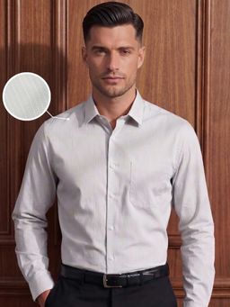 Louis Philippe - Mens Grey Stripe Easy to Iron Cotton Slim fit Formal Shirt