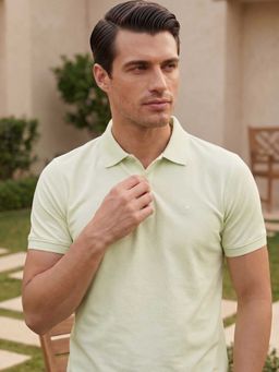 Louis Philippe - Men's Mint Green Geometric Printed Polo T-shirt