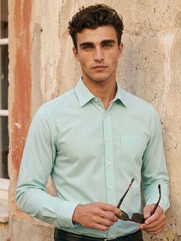Louis Philippe - Mens Green Textured Easy to Iron Cotton Slim fit Formal Shirt