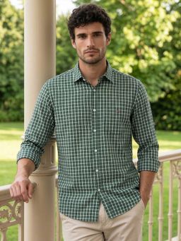 Louis Philippe - Mens Blue Classic Dobby Checks Easy Care Slim fit Casual Shirt