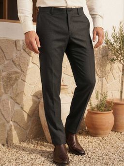 Louis Philippe - Men Grey Solid Flat Front Formal Trouser