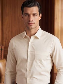 Louis Philippe - Mens Off White Checks Easy to Iron Cotton Slim fit Formal Shirt
