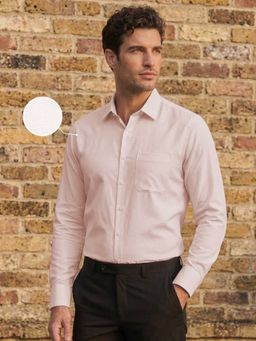 Louis Philippe - Mens Cream Textured Easy to Iron Cotton Slim fit Formal Shirt