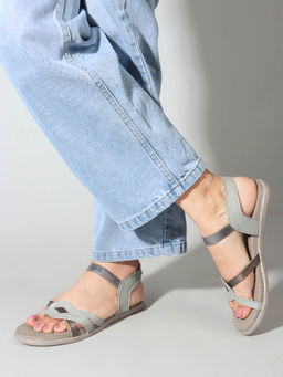 Carlton London - Grey Hook & Loop Women Casual Sandals