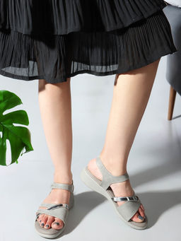 Carlton London - Grey Velcro Women Casual Sandals