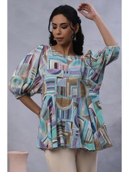 W - Women Multi-Color Printed Rayon Flared Top