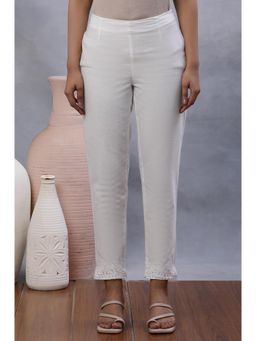 W - Women Slim Fit White Cotton Slim Pant
