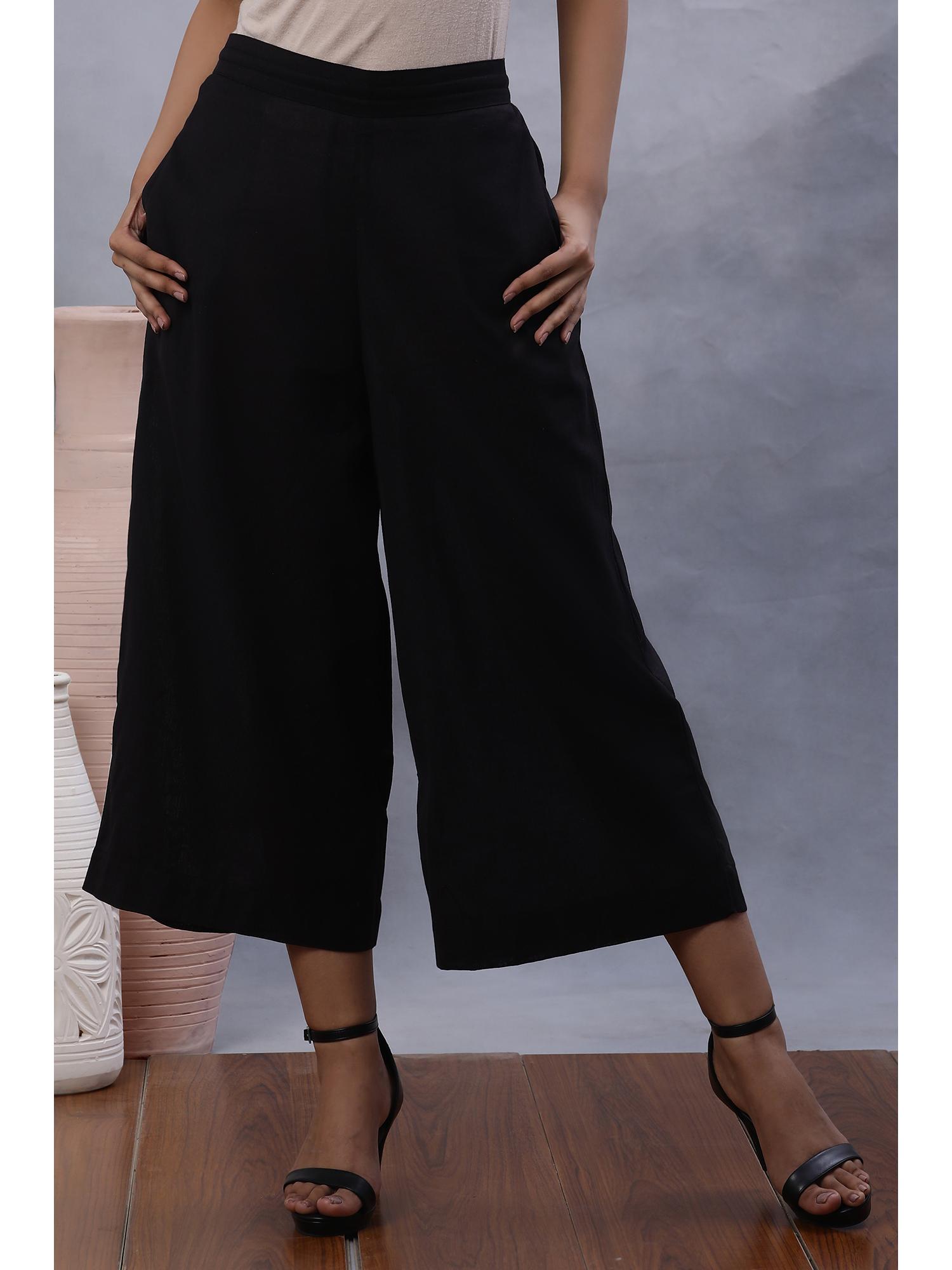 Women Straight Fit Black Cotton Culottes-picture-38