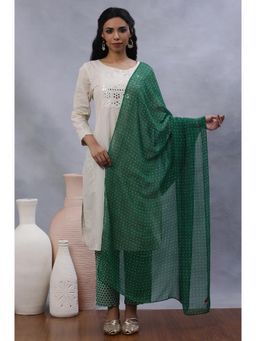 W - Women Green Geometric Print Georgette Dupatta