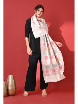 Mizash - Women Fine Wool Cream Designer Stole